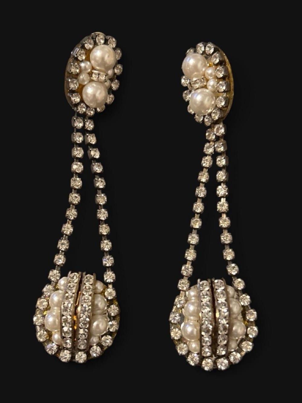Vintage Faux Pearl & Crystal Drop Earrings
